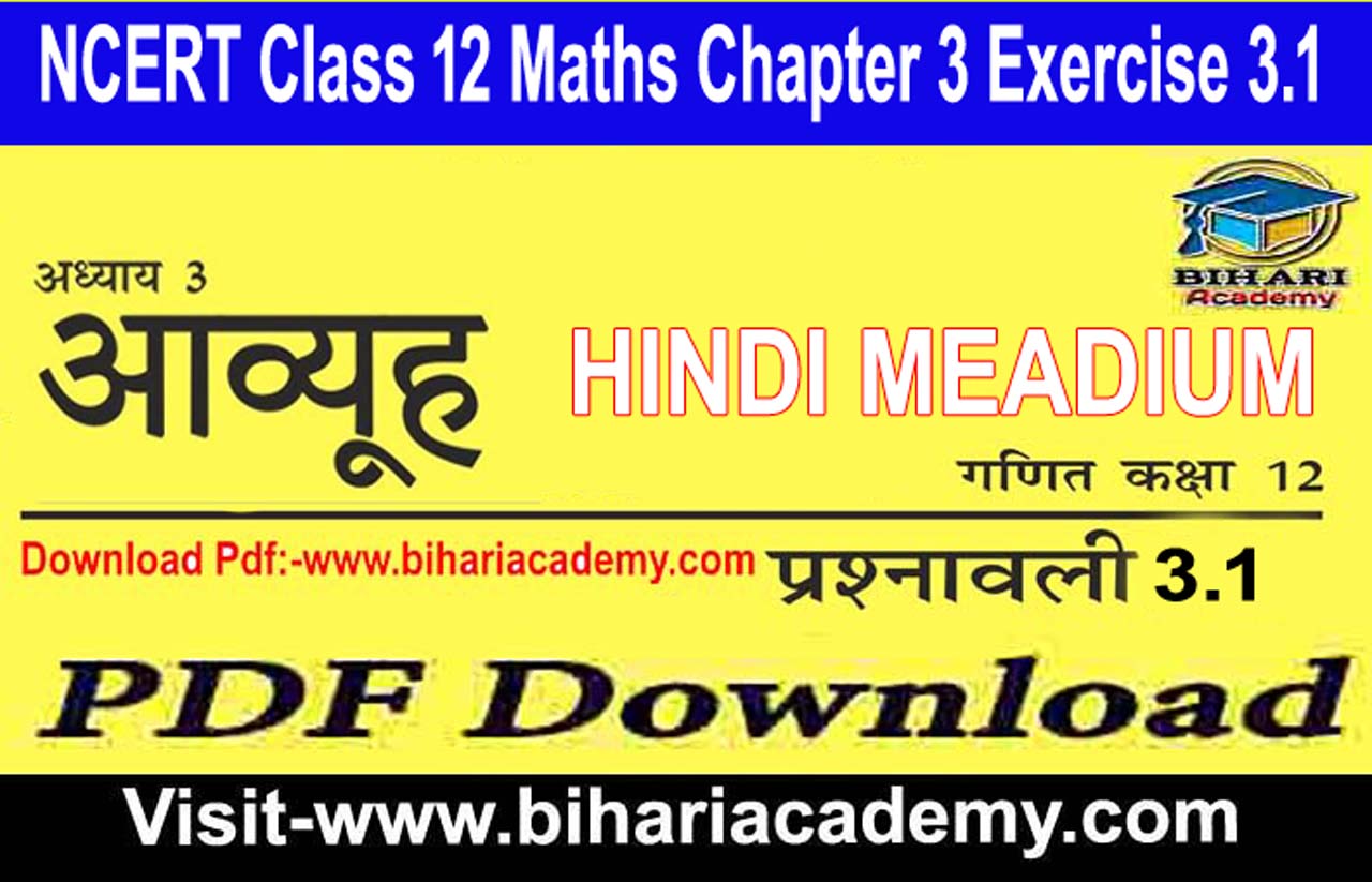 NCERT Class 12 Maths Chapter 3 Exercise 3.1 Solutions In Hindi Pdf Download